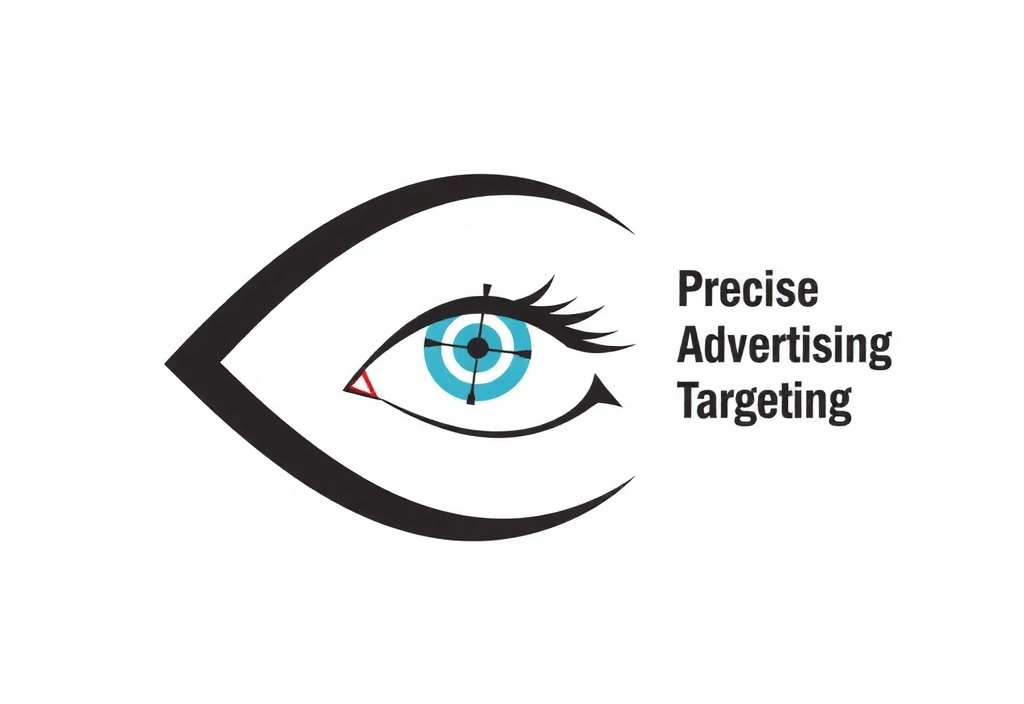Ochi stilizat cu o țintă în centru, reprezentând direcționarea precisă a publicității.