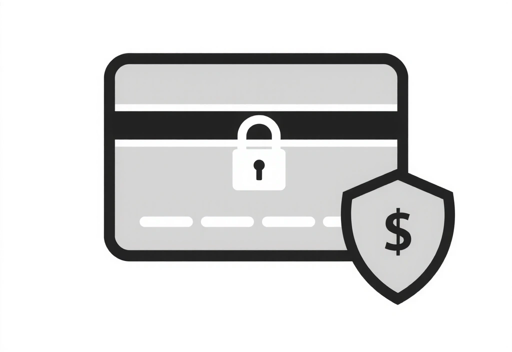 Iconiță stilizată a unei cărți de credit și simboluri de plată securizată.